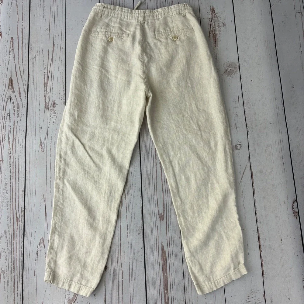 Zara Linen Blend Tapered Pants Oatmeal Beige Drawstring Waist Size 30